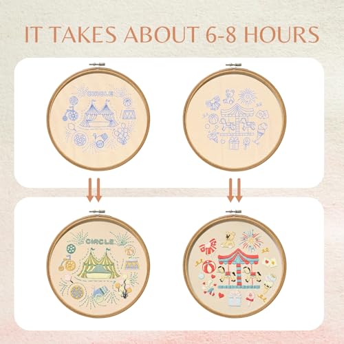 Image of Fruasio Carnival Embroidery Kit, Circus-Themed Embroidery Set for Beginners, DIY Embroidery Bamboo Hoop Art, Perfect for Home Decor and Gifts (Circus & Carousel)