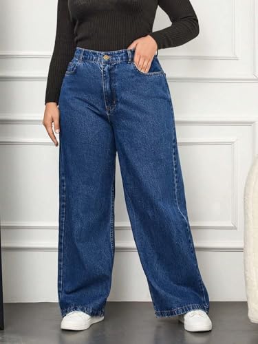 Image of KOTTY Women's Plus Size Straight Fit High Waist Wide Leg Jeans for Stylish Trendy Look