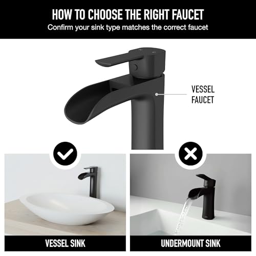VIGO Niko Waterfall Single-Handle Single-Hole Mount Vessel Bathroom Sink Faucet, 11-Inch, Matte Black, Modern Design, Solid Brass, 1.2 GPM WaterSense & Ceramic Disc Valve - VG03024MB by VIGO - Image 4
