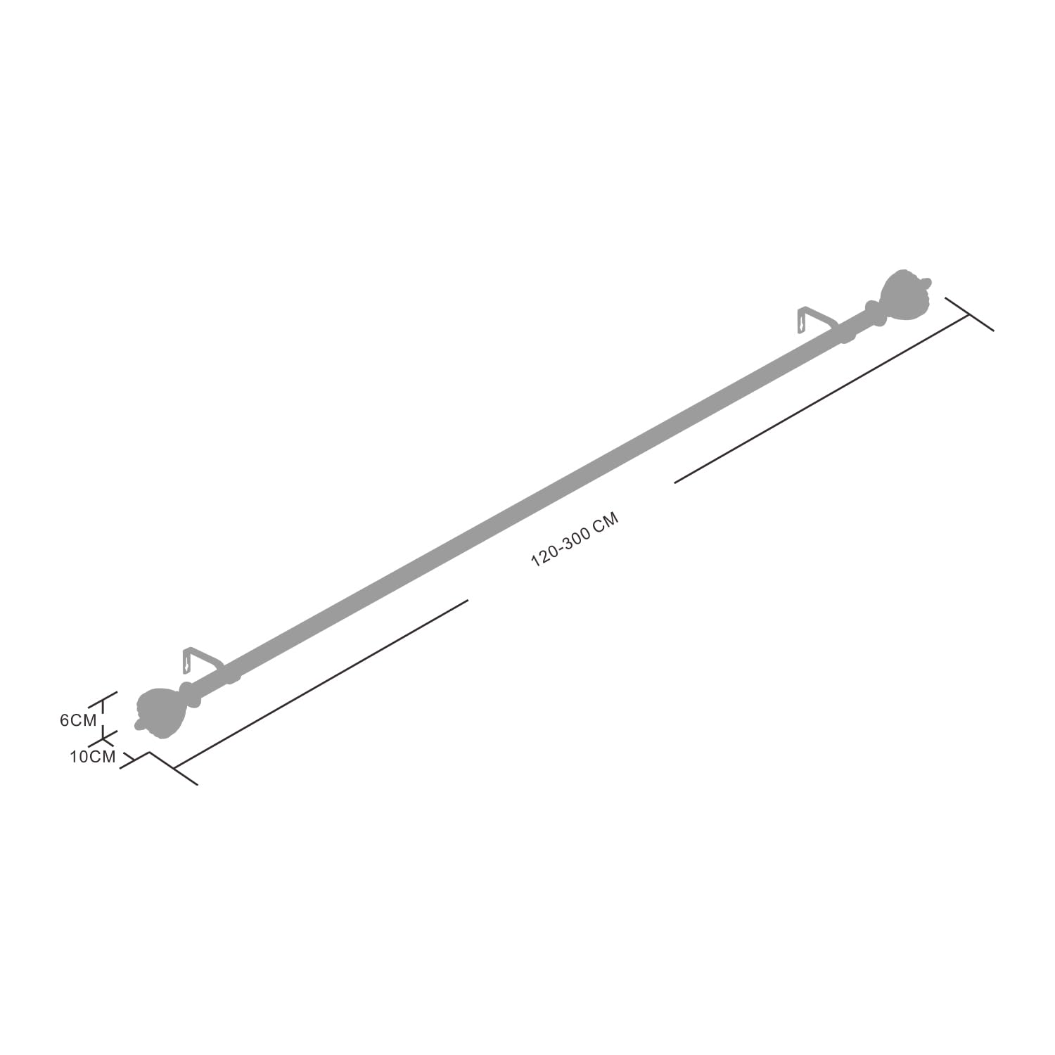 Gardinenstange mit 25 mm Durchmesser, ausziehbar, 120–300 cm, Weiß mit Kronen-Endstücken. Inklusive Halterungen, Befestigungssets. 71,1–121,9 cm, verstellbar, für Wohnzimmer, Schlafzimmer, Küche, Büro
