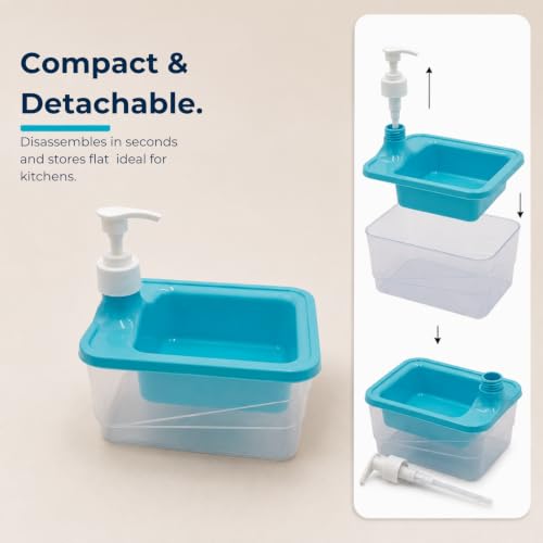 Image of Solitude 2-in-1 Double Layer Soap Dispenser with Sponge Holder | Liquid Dishwash Dispenser with 2 Sponges and 2 Double Layer Dishcloths