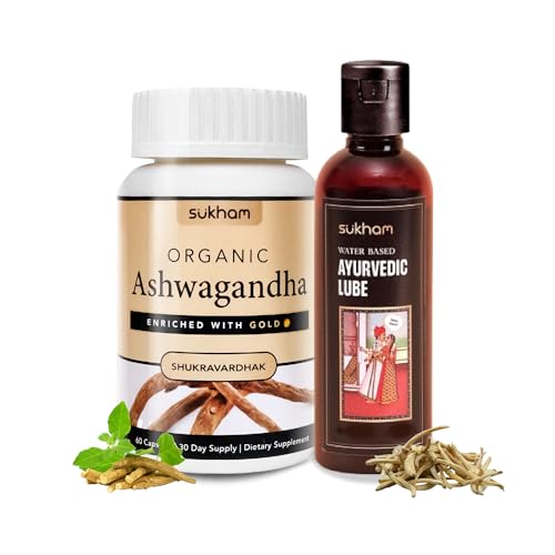 Water Based Ayurvedic Lube 50ml - Organic Ashwagandha - Withania somnifera 60 Capsules | As Seen On Shark Tank | Antioxidant for Stress Relief | 100% Natural | pH Balanced lubricant with Aloe Vera for Him & Her