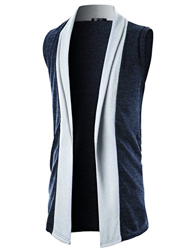 GIVON Mens Sleeveless Draped Open Front Shawl Collar Knitted Long Vest/DCC041-NAVY-XXL