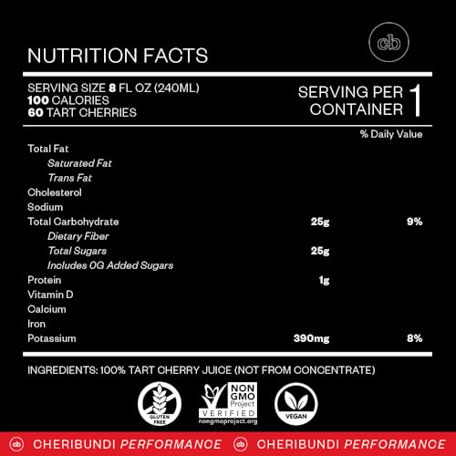 Cheribundi PURE Tart Cherry Juice - 100% Tart Cherry Juice, No Sugar Added - Pro Athlete Post Workout Recovery - Fight Inflammation And Support Muscle Recovery - 8 Ounce (Pack of 24)