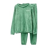 Chándal de mujer traje de casa cuello redondo sudadera con pantalones mujer traje cálido invierno coral terciopelo grueso más terciopelo tamaño grande casual portátil ropa para el hogar, verde, L