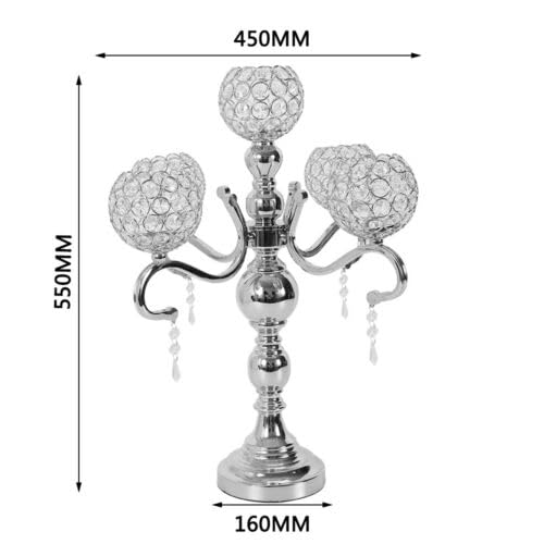 Shikiy 5-Arm Tall Floor Candelabra, Crystal Candle Holder, Elegant Silver Crystal Candelabra Holder Wedding Table Centerpieces Decor for Wedding Party Decoration