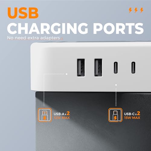 Image of TESSAN Surge Protector Power Strip, 15FT Flat Extension Cord