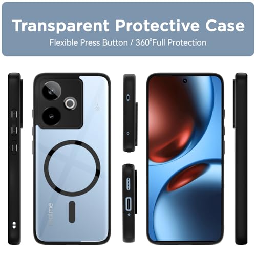 Image of Outlouders Back Cover for Realme GT 7 5G / GT 7T 5G Compatible with Mag-Safe | Shockproof Design | Hard Transparent Back Case (Black Mag-Safe)