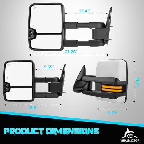 Image of Smoked Lens Sequential Signal Tow Mirrors Compatible with 2007-2021 Toyota Tundra, Heated Extended Trailer Towing Side Mirror w /Backup Light(w /o BSM), White Housing