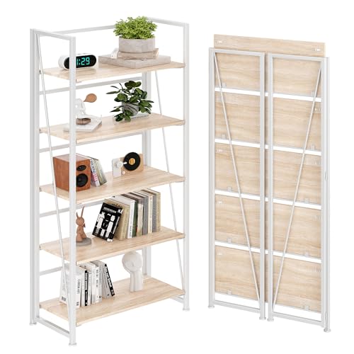 BHG Vintage Multifunctional Folding Bookshelf, No-Assembly Plant Stand Storage Rack Shelves for Home Office (White, 5-Tier) 5-tier White