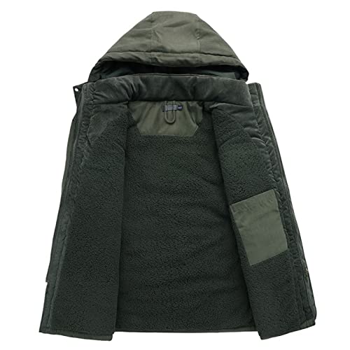 Parka d'hiver homme chaude à capuche vert militaire taille M - 4