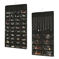 QUMENEY 1 Stück hängender Schmuck-Organizer doppelseitig Reise-Schmuckaufbewahrungsrolle, Schmuckaufhänger Ohrringhalter mit Haken zur Aufbewahrung von Halsketten Ringen Armbändern (schwarz)