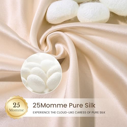 Image of THXSILK 100% Mulberry Silk Pillowcase for Hair and Skin, 25 Momme Mulberry Silk Pillow Case, Natural Mulberry Silk Pillow Case Cover with Zipper, 1pc (California King Size 20 inchx40 inch, Beige)