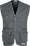 WORKTEAM Chaleco Safari Multibolsillos, Chaleco con Cremallera y Bolsillos Funcionales, Escote Pico, Unisex Gris L