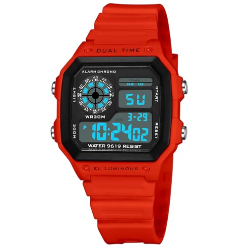 Image of PASOY Men's Digital Multi-Function Watches Dual Time Alarm Stopwatch Countdown Backlight Waterproof Watch