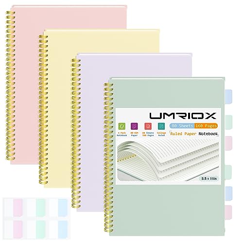 Umriox 4 Pack Lined Spiral Journal Notebook, 160 Pages 8.5
