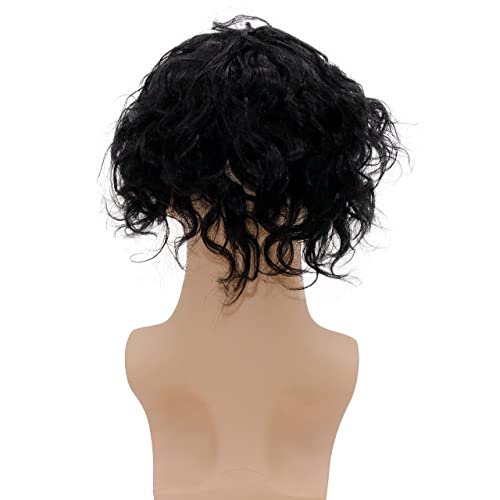 Lishy Curly Men Toupee Human Hair Replacement Systems for Men Hairpiece 20MM Curl All V-looped Full Skin PU Wigs 10x8inch #1 Jet Black Color