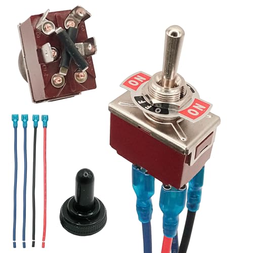 Momentary Reverse Polarity Switch 12V 30A | DPDT 4-Pin (ON)-Off-(ON) Toggle Switch with Waterproof Cap | Motor Control Switch for Trailers Power Tongue Jacks & Motors | Heavy-Duty 10 000 Cycles