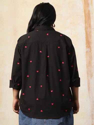 Image of HIGH Star Oversized Embroidered Cotton Shirt for Women | Stylish Tops for Women | Comfortable and Trendy Casual Shirt