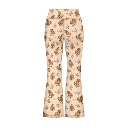 Horse Girls’Flare Leggings Cross Waist Bell Bottoms Flower Yoga Pants for Girls 7-14 Years3