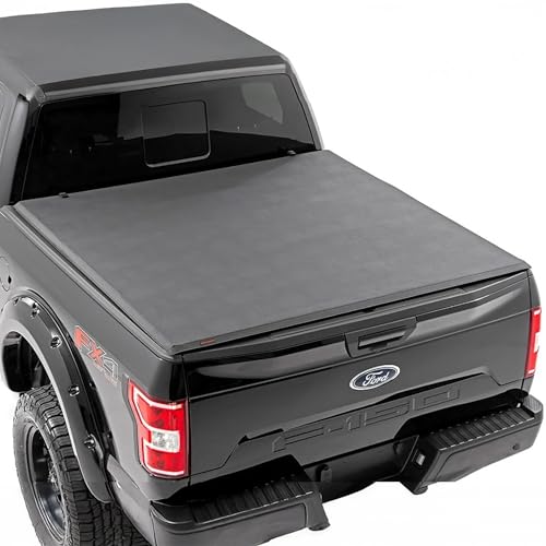 Rough Country Soft Tri-Fold Vinyl Tonneau Cover for Ford F-150 (2009-2014) - Fits 6'7 (78.9") Bed, Weather-Resistant Truck Bed Cover