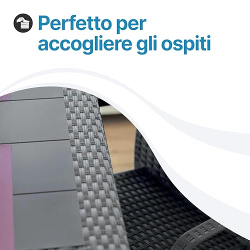 Tomaino - Tavolo Da Giardino In Plastica, Quadrato Per Esterno Effetto Rattan, 4 Posti, Pranzo, Bar, Balcone (Nero) - 7