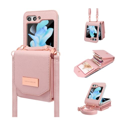 Coque avec fente pour carte et support pour Samsung Galaxy Z Flip4, étui portefeuille rose