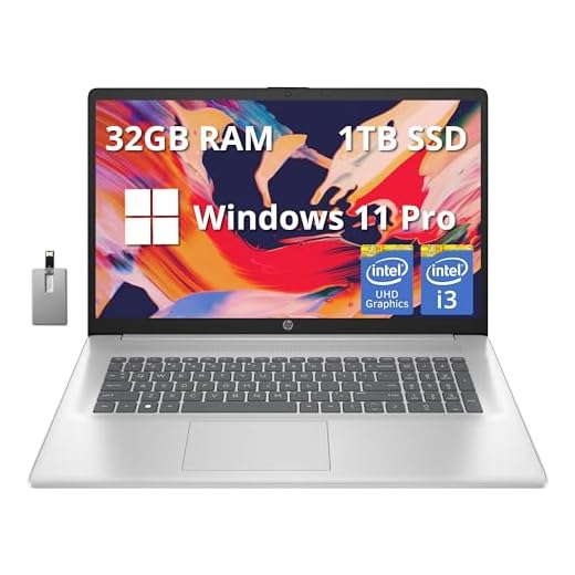 HP Laptop Full HD de 17,3 polegadas, processador Intel Core i3-1215U, 32 GB de RAM, SSD PCIe de 1 TB, gráficos Intel UHD, teclado numérico, webcam HD 720p, Windows 11 Pro, prata natural, cartão USB