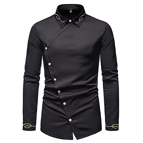 T-shirt noir à manches longues homme col rabattu coupe slim L