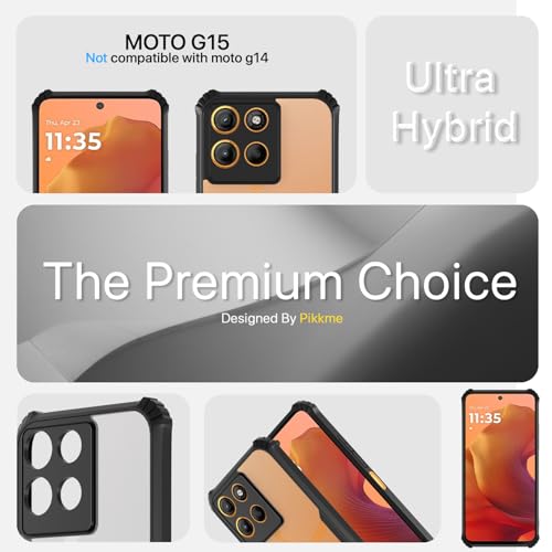 Image of Pikkme Crystal Clear Transparent Back Cover | Ultra Hyrbid | Full Camera Protection | Raised Edge | Bumper Case for Moto G15 (Black)