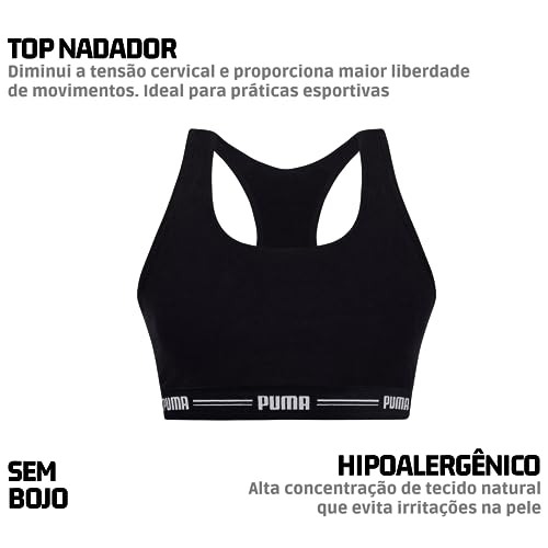 PUMA Kit 2 Top Nadador Cotton Algodão Elástico 30MM Feminino Adulto, 1 Preto - 1 Cinza, G
