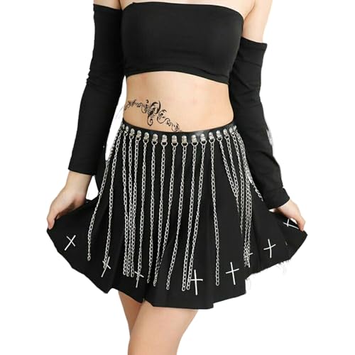 Punk Leather Body Belt Chains Black Waist Chain Layered Nightclub Ring Belt Belly Chains Rave Party Body Accessories for Women