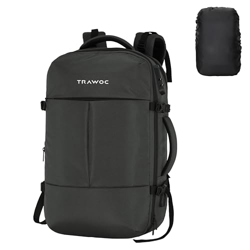 Image of TRAWOC 45L Laptop Backpack TPB01 | Unisex Office & Travel Bag with Anti-Theft Lock, Expandable Storage, USB Charging, Suitcase-Style Opening & 3-Year Warranty