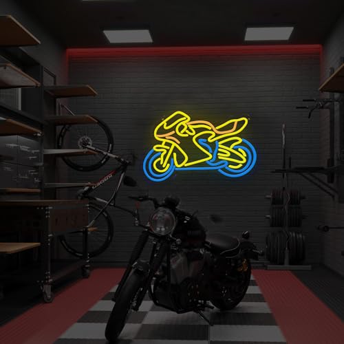 Image of Motorcycle Neon Sign for Bedroom Wall Decor, Automotive LED Neon Light Sign with Dimmable for Man Cave Sports Studio Bar Wall Art, Boy Birthday Gift