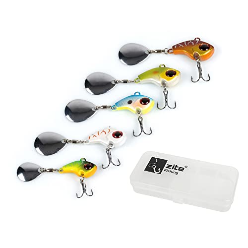Zite Juego de 5 hilanderos para pesca de perca, 10 g/14 g/20 g, con caja de cebo, perca, lucioperca, lucioperca, señuelo de cabeza de plomo Cover