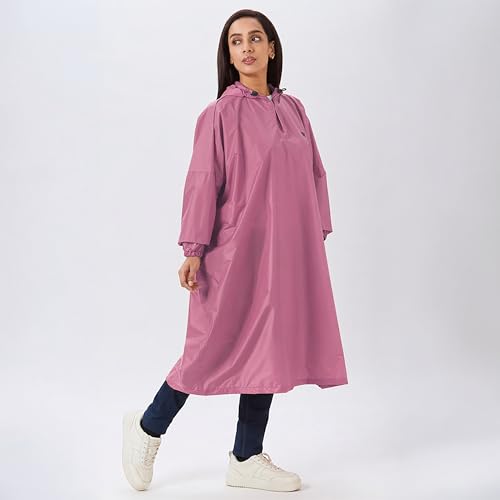 Image of Zeel Unisex Outdoor Rain Poncho for Adult, Waterproof, Lightweight & Packable, Polyester Pullover Full Sleeves Hooded Rainwear, Raincoat for Camping, Hiking, Travelling (AZ33, Free Size) (Onion)