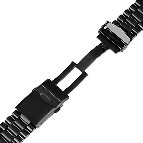 Bracelets de Montre 22mm Largeur de cosse Argent/Noir Bracelet de Montre en Acier Inoxydable Boucle déployante Bracelet de Montre Bandes de Remplacement