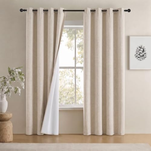 Image of Cream 100% Blackout Curtains for Bedroom Living Room 52" W x 63" L