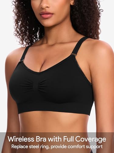 HBselect Wireless Bras for Women Comfortable Cami Bras Women's Bralettes No Underwire Adjustable Seamless Bra 4Pcs Sports Bra3