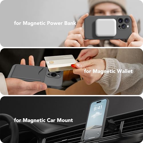 Image of Magnetic for iPhone 15 Pro Max Case, Compatible with MagSafe, [Full Camera Protection][Screen Protector] Silicone Shockproof Protective Phone Case for iPhone 15 Pro Max 6.7 inch, Dark Gray