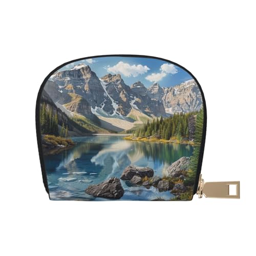 Rocky Mountains Printed Credit Card Wallet for Women Men Cute Zipper Card Cases Holder Mini Coin Purse with 12 Card Slots
