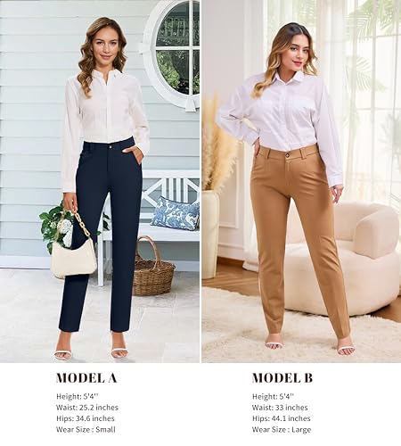 Women's Stretch Business Straight Leg Dress Pants with Pockets Wear to Work Casual Suitpants4