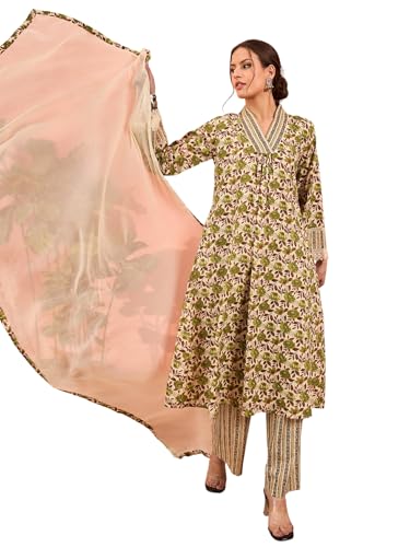 Image of Shae by SASSAFRAS Women Geometric Print Kurta With Pencil Pants & Dupatta