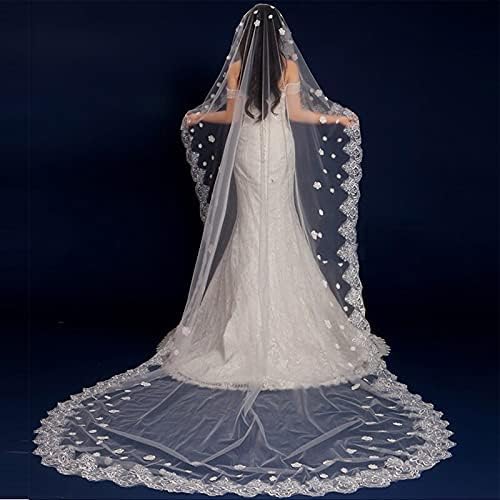 Bruidssluier 1 laag kant bruids tule bloemen bloemblaadje staart romantisch 1,5/2/3/5m sluiers elegant zonder kam bruids tule sluier