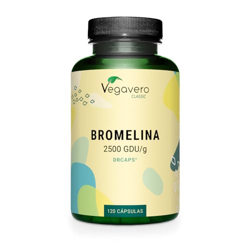 Bromelina Vegavero | ALTA DOSIS 2500 GDU | Enzimas Digestivas Potentes de Extracto de Piña | 120 Cápsulas Gastrorresistentes | 100% Vegano & Sin Aditivos