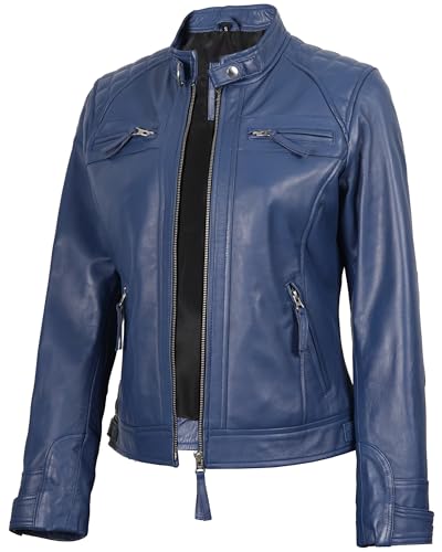 fjackets Quilted Real Leather Jacket Women - Premium Lambskin Cafe Racer Style Womens Leather Jacket