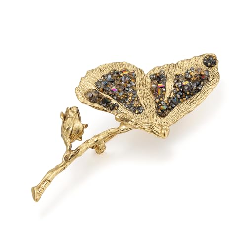 Image of SHE'S FREE STYLE JUST FOR YOU Vintage Butterfly Brooch, Artistic Copper Pin with Pure Crystal Accents, Nature Inspired Design Brooches and Pins for Women, Luxury Accessory