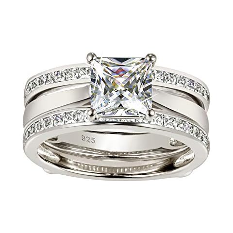 Wuziwen Princess Bridal Ring Set for Women Wedding Band Guard Enhancers CZ Sterling Silver Size 9.5 Cover