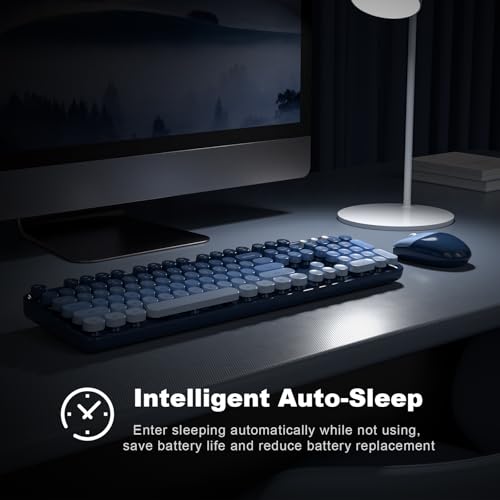 Image of KNOWSQT Wireless Keyboard and Mouse Combo - SkyBlue-Gradient Colorful 2.4G Typewriter Full-Size Cute Keyboards - USB Receiver Plug and Play, for Computer, PC, Laptop, Desktop, Windows