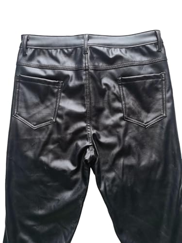 Men's Rock Party Slim Fit PU Pants Striped Patchwork Studded Trousers4